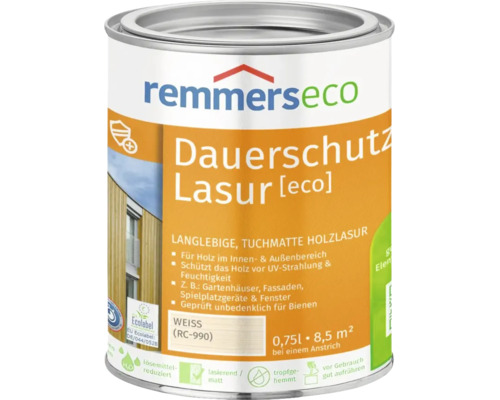Dose Remmers Eco Dauerschutzlasur in Weiss fuer Holz im Innen- und Aussenbereich 0,75 Liter