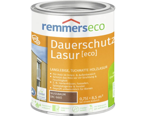 Dose Remmers Eco Dauerschutz Lasur in Nussbaum 0,75 Liter für Holz im Innen und Außenbereich