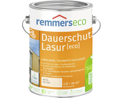 Dose Remmers Eco Dauerschutzlasur weiß 2,5 Liter für Holz im Innen und Außenbereich