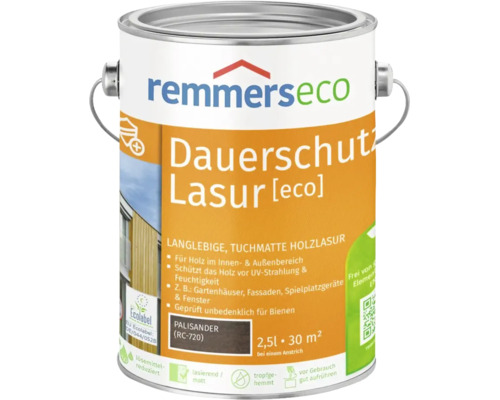 Remmers eco Dauerschutz Lasur in der Farbe Palisander, 2,5 Liter Gebinde für Holzschutz im Innen- und Außenbereich.