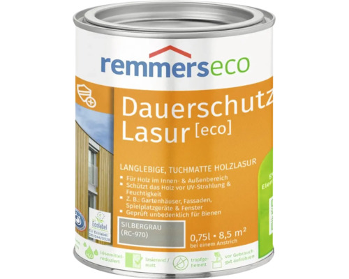 Remmers eco Dauerschutzlasur in Silbergrau für Holz im Innen und Außenbereich, 0,75 Liter Dose