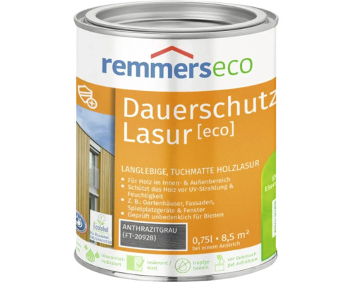Dose Remmers Eco Dauerschutzlasur Anthrazitgrau 0,75 Liter für Holz im Innen und Außenbereich.