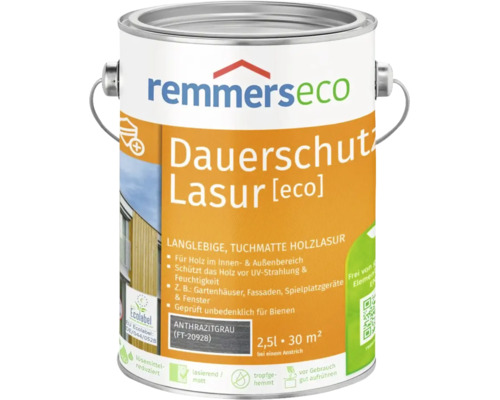Remmers eco Dauerschutzlasur Anthrazitgrau 2,5 Liter Gebinde für Holz im Innen und Außenbereich