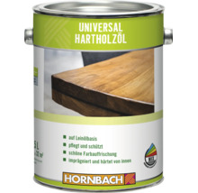 Dose Universal Hartholzöl auf Leinölbasis zur Pflege und zum Schutz von Holzoberflächen mit Hornbach Farbmischcenter Logo