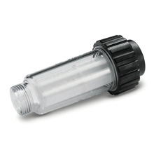 Wasserfilter für Hochdruckreiniger mit transparentem Filtergehäuse und Anschlussgewinde