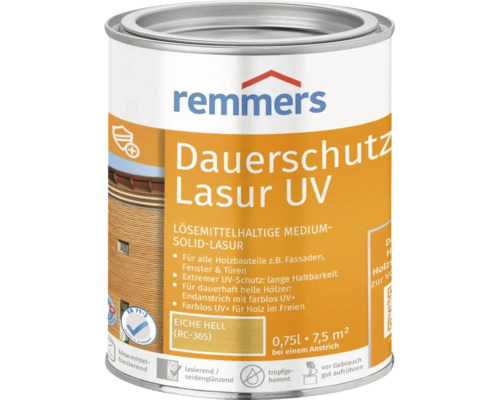 Remmers Dauerschutz Lasur UV Eiche hell 0,75 Liter Holzlack Dose für den Außenbereich