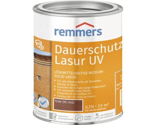Remmers Dauerschutz Lasur UV Teak 0,75 Liter lösemittelhaltige Holzlasur für Fassaden Fenster und Türen