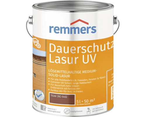 Remmers Dauerschutz Lasur UV Teak 5 Liter Holzlasur für Außenbereiche wie Fassaden Fenster und Türen