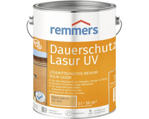 Remmers Dauerschutz Lasur UV, 5 Liter Gebinde, lösemittelhaltige Lasur für Holz im Außenbereich.