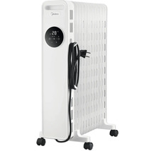 Midea Ölradiator mit digitalem Display, 28 Grad Celsius Anzeige, 4 Rollen und integrierter Kabelaufwicklung für effiziente Raumheizung.