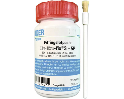 Felder Cu-Ro-fix 3 SP Fittingsloetpaste zur Installation von Kupferrohren in Kalt- und Warmwasseranlagen mit integriertem Pinsel