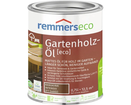 Remmers eco Gartenholz Öl für Holz im Außenbereich, Bangkirai intensiv, 0,75 Liter Dose zum Schutz von Terrassen und Gartenmöbeln.