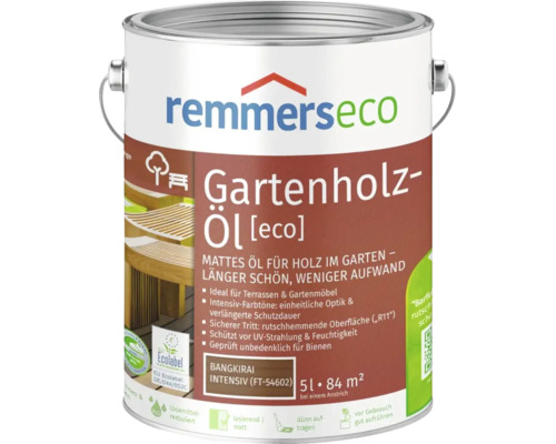 Remmers eco Gartenholzöl Bangkirai 5 Liter für Terrassen und Gartenmöbel in einer Metalldose.
