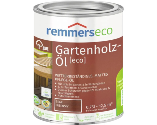 Remmers eco Gartenholzöl Teak intensiv, 0,75 Liter Dose für wetterbeständige Holzpflege von Terrassen und Gartenmöbeln.