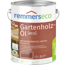 Eine Dose Remmers Eco Gartenholz Öl in Teak Intensiv, 1.5 Liter für 84 Quadratmeter, wetterbeständiges mattes Pflegeöl für Außenholz.