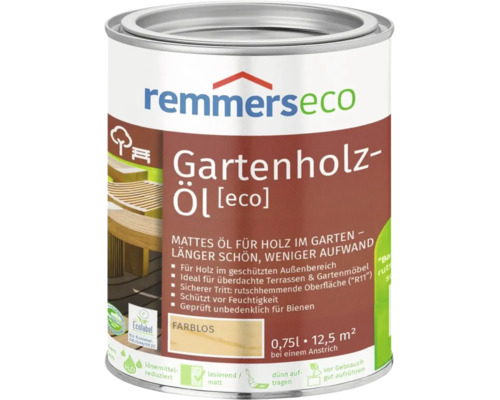Dose Remmers Eco Gartenholzöl farblos, 0,75 Liter für Schutz und Pflege von Holz im Außenbereich, matt und rutschhemmend.