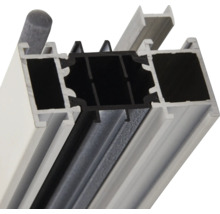 Querschnitt eines Aluminium Profilsystems für Fenster oder Türen mit Dichtung