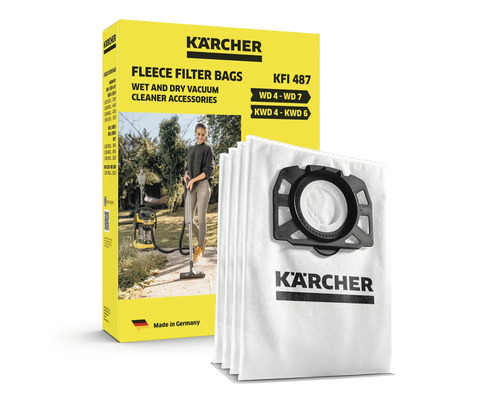 Kärcher Vliesfilterbeutel KFI 487 im Set für Kärcher Nass und Trockensauger der Serien WD 4 bis WD 7 sowie KWD 4 bis KWD 6 in Verpackung.
