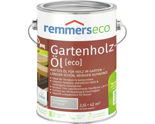 remmers eco Gartenholz Öl in Platingrau für Terrassen und Gartenmöbel 2,5 Liter Gebinde für 42 Quadratmeter Reichweite