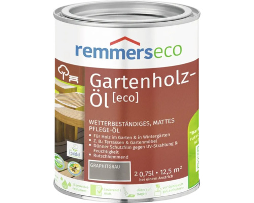 Dose Remmers Eco Gartenholz Öl in Graphitgrau für den Außenbereich, 0,75 Liter, wetterbeständiges, rutschhemmendes Pflegeöl für Holz.