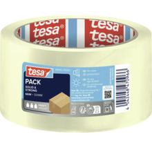 Eine Rolle tesa Pack Solid and Strong Klebeband, 66 Meter mal 50 Millimeter, geräuscharm und UV-beständig für schwere Pakete.