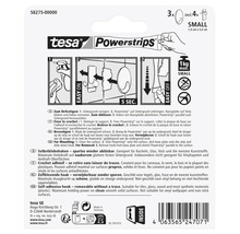 Tesa Powerstrips Klebehaken klein, Set mit 3 Haken und 4 Klebestreifen für bis zu 1 Kilogramm Tragkraft, spurlos ablösbar.