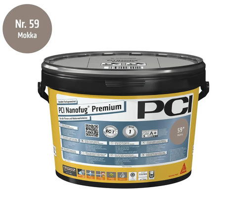 PCI Nanofug Premium Flexfugenmörtel in der Farbe Mokka, ein flexibler Fugenmörtel für alle Fliesen und Natursteine im Eimer.