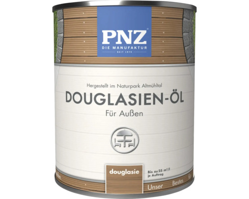 PNZ Douglasien-Öl für den Außenbereich im praktischen Gebinde zur Holzpflege von Terrassen und Gartenmöbeln.