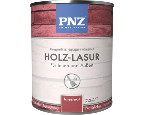 Dose PNZ Holzlasur kirschrot für innen und außen, auf Wasserbasis und aus regionalen Rohstoffen hergestellt.