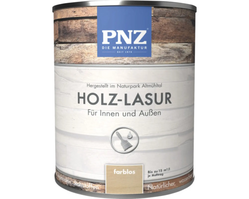 PNZ Holzlasur für Innen und Außen, farblos, wasserbasiert, in der Dose.