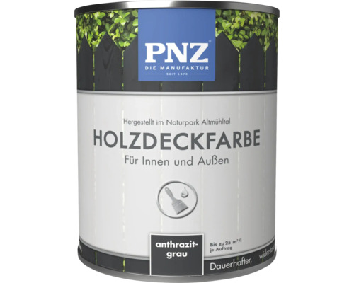 PNZ Holzdeckfarbe in Anthrazitgrau für Innen und Außen, 1 Liter Dose für deckende Anstriche auf Holzoberflächen.