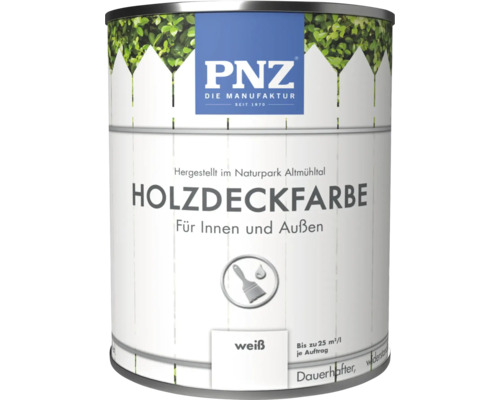 PNZ Holzdeckfarbe weiß für Innen und Außen, 1 Liter Gebinde zur dekorativen Holzbehandlung.
