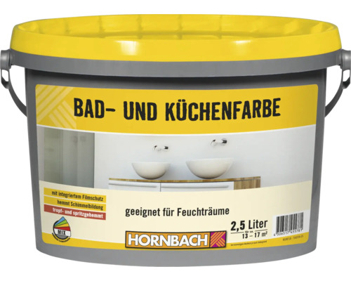 Eimer mit Bad und Küchenfarbe, 2,5 Liter Fassungsvermögen, für Feuchträume geeignet, mit Hornbach Logo