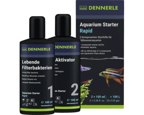 Dennerle Aquarium Starter Rapid 2 Komponenten Starthilfe für Süßwasseraquarien mit lebenden Filterbakterien und Aktivator 2 mal 100 Milliliter
