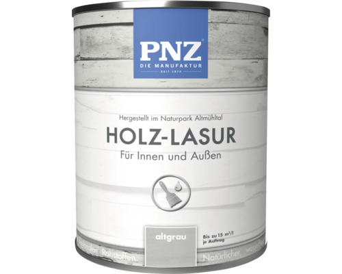 PNZ Holzlasur für Innen und Außen in der Farbe altgrau in einer Dose.