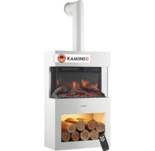 Elektrischer Kamin von Kamini mit Kaminrohr und integriertem Holzfach inklusive Fernbedienung