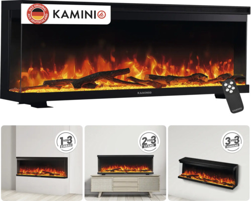 Elektrokamin Kamini mit täuschend echtem Flammeneffekt, inklusive Fernbedienung, flexibel einsetzbar als Einbau-, Stand- oder Wandkamin.