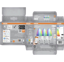 Osram Smart Classic B 40 E14 Multicolour LED Lampe mit Verpackung, kompatibel mit Matter und verschiedenen Smart Home Systemen.