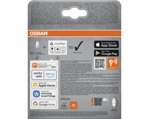 Osram Smart Plus Classic B 40 LED Lampe E14 mit App Steuerung und Smart Home Kompatibilität