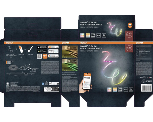 OSRAM Smart Plus Flex LED Streifen mit RGB und abstimmbarem Weiß 5 Meter mit Schutzklasse IP 44 für den Außenbereich und App Steuerung.