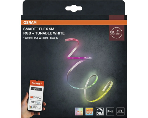 Osram Smart Plus Flex LED Streifen 5 Meter RGB und einstellbares Weiss für den Aussenbereich mit App Steuerung und Sprachassistenten Unterstützung