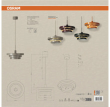 Osram Decor Layers Pendelleuchte E27 mit technischer Zeichnung und Maßen für die Innenbeleuchtung.
