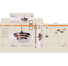 Osram Layers Pendelleuchte E27 inklusive Produktverpackung mit technischen Angaben und Produktabbildungen.