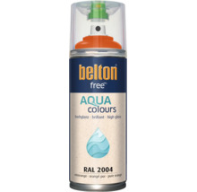 Belton free Aqua Colours Sprühlack in Reinorange RAL 2004, hochglänzend, wasserbasierter Lack für innen und außen.