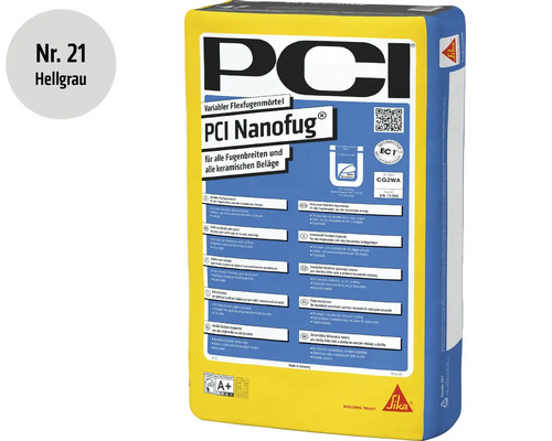 PCI Nanofug flexibler Fugenmörtel hellgrau, 15 Kilogramm Sack für alle Fugenbreiten und keramischen Beläge.