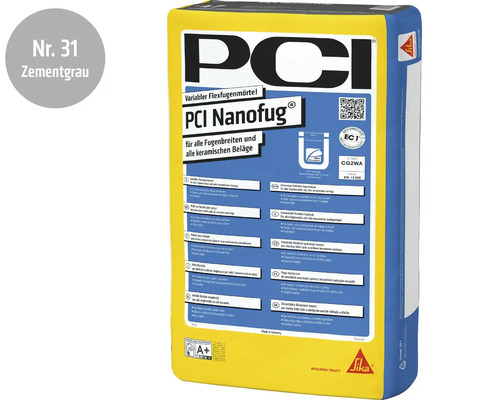 PCI Nanofug flexibler Fugenmörtel in Zementgrau, 15 Kilogramm Sack für alle keramischen Beläge und Fugenbreiten.