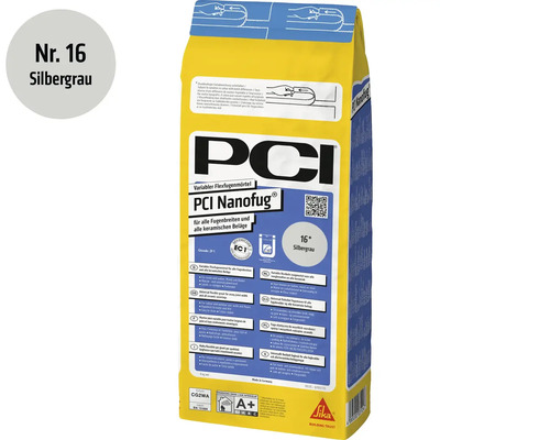 PCI Nanofug flexibler Fugenmörtel in silbergrau für alle keramischen Beläge in der 4 Kilogramm Packung.