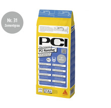 PCI Nanofug Flexfugenmörtel in Zementgrau, geeignet für alle Fugenbreiten und keramische Beläge im Innen- und Außenbereich.