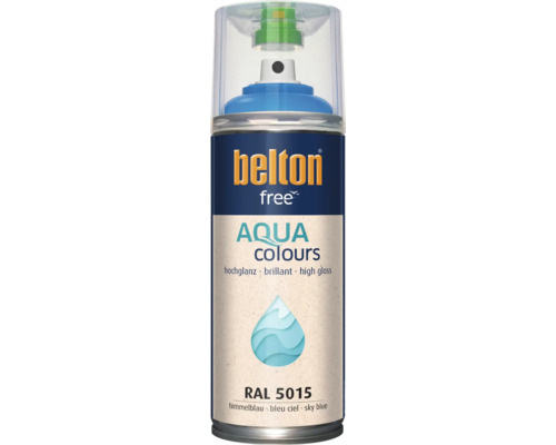 Belton Free Aqua Colours Sprühlack in Himmelblau RAL 5015, hochglänzend, für verschiedene Untergründe geeignet.