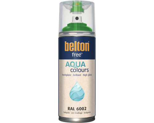 Belton free Aqua Colours Sprühlack in Laubgrün RAL 6002 mit Hochglanz Effekt für Innen und Außen.
